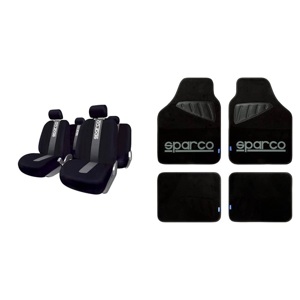 SPARCO Sitzbezug Set schwarz/grau & Sparco SPC1902 Autoteppich, Schwarz/Grau von Sparco