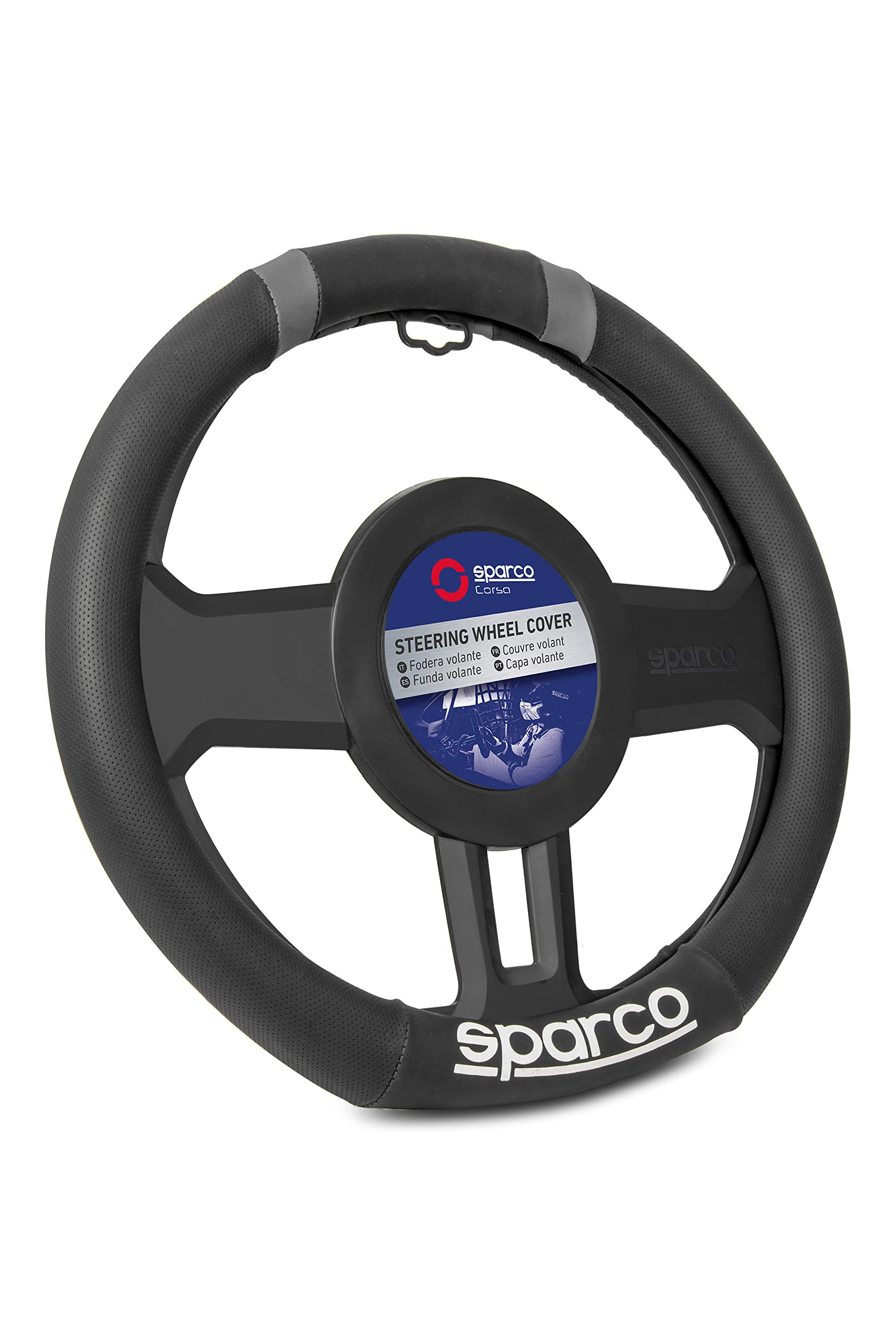 SPARCO SPC1114GR Steering Wheel Cover Flat Bottom, Black/Grey von Sparco