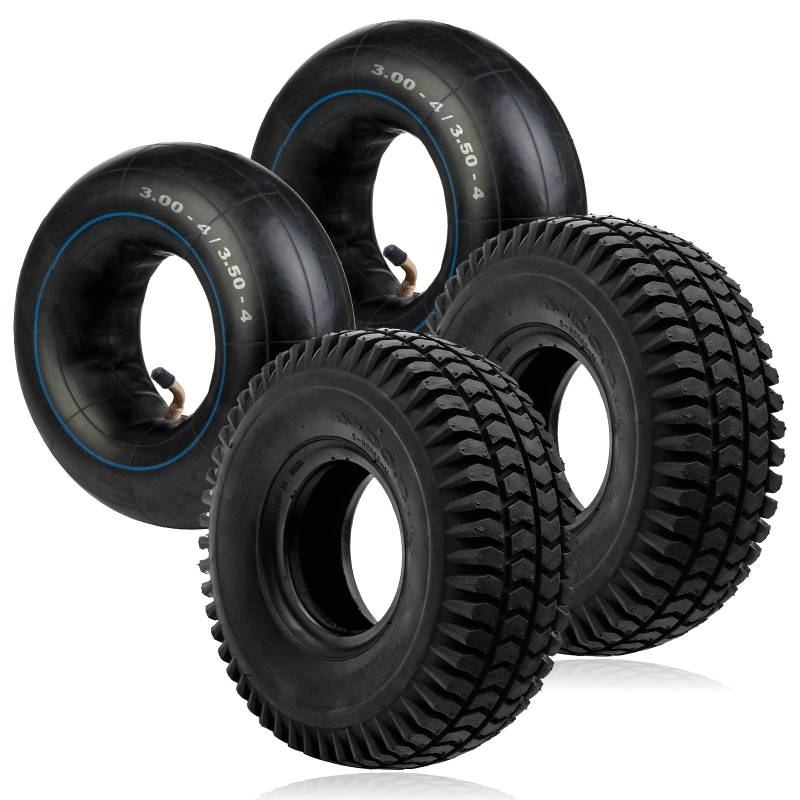 SPARES2GO Reifen 3.00-4 Pneumatischer Elektromobil 300x4 3.00x4 260x85 4 Zoll Felge x 2 + Schlauch x 2 von Spares2go