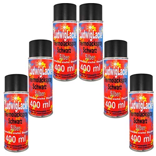6 x Thermolack Spray 400ml Schwarz Auspuff Motor Autolack von Speziallack Spray