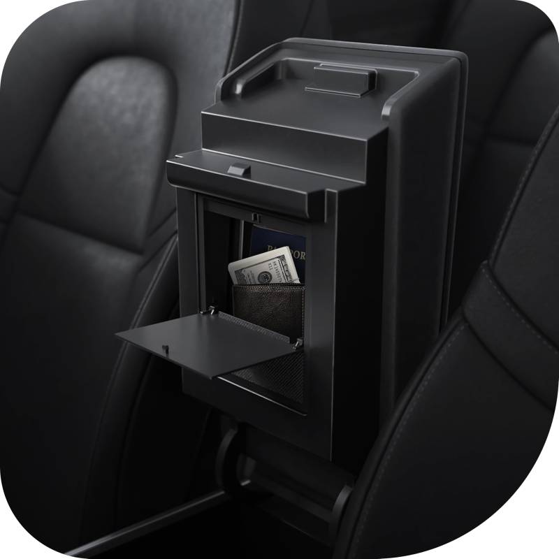 Spigen Tesla Model Y (~2024) und Model 3 (2021-2023) One-Touch Versteckte Aufbewahrungsbox (Carbon Edition) Entworfen für Tesla Model Y und 3 Mittelkonsolen-Organizer-Armlehne von Spigen