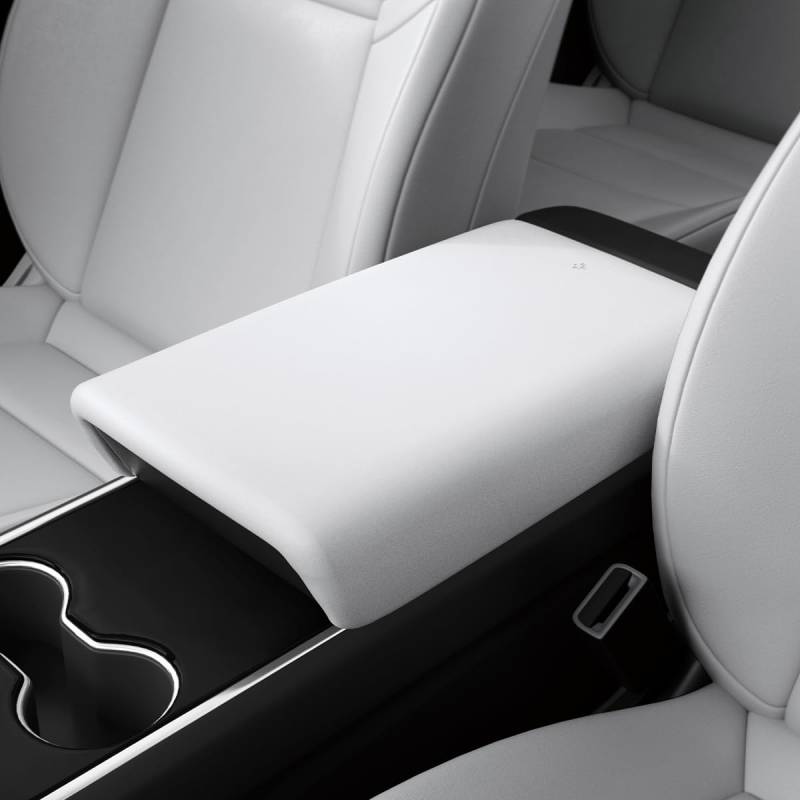 Spigen Tesla Model Y (~2024) Model 3 (2021-2023) Mittelarmlehne Abdeckung, Armlehne Abdeckung Schutzhülle Inennraum, Langlebig und Wasserfest, Kompatibel mit Tesla Model Y und Model 3 Zubehör - Weiß von Spigen