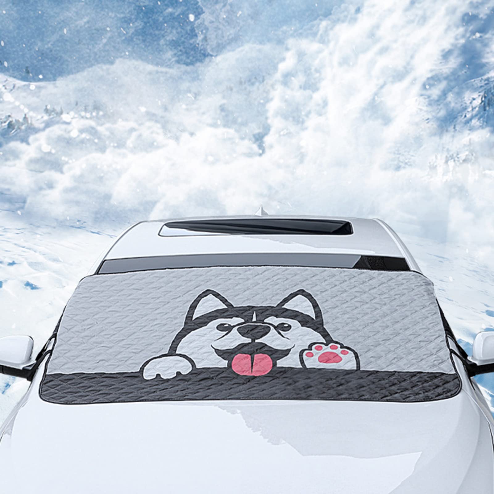 Auto Frontscheibe, Sonnenschutz für die Windschutzscheibe, Frontscheibenabdeckung mit Motiv Husky Hund, 146x93cm Grauer Hund von SpirWoRchlan