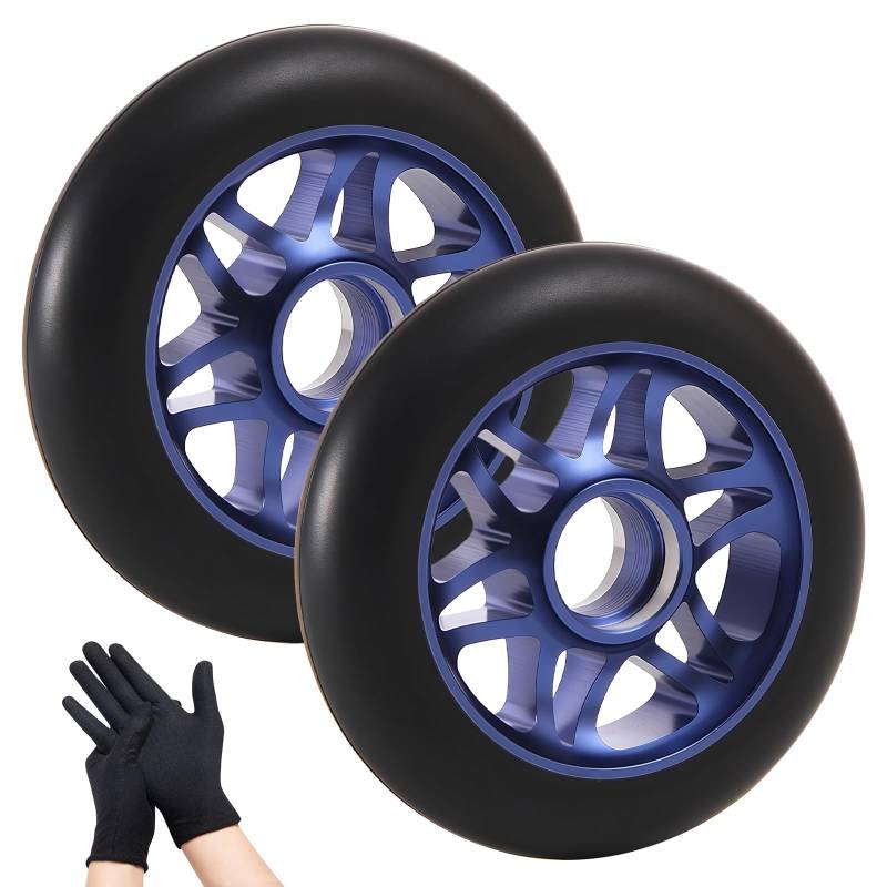 Sporgo 2 Stück Scooter Rollen: 110mm Scooter Ersatzräder, 110 x 24mm Scooter Räder mit ABEC-9 Lager, Roller Räder 88A Vollreifen Scooter Reifen für meisten Scooter und Kickscooter (mit Handschuhe) von Sporgo