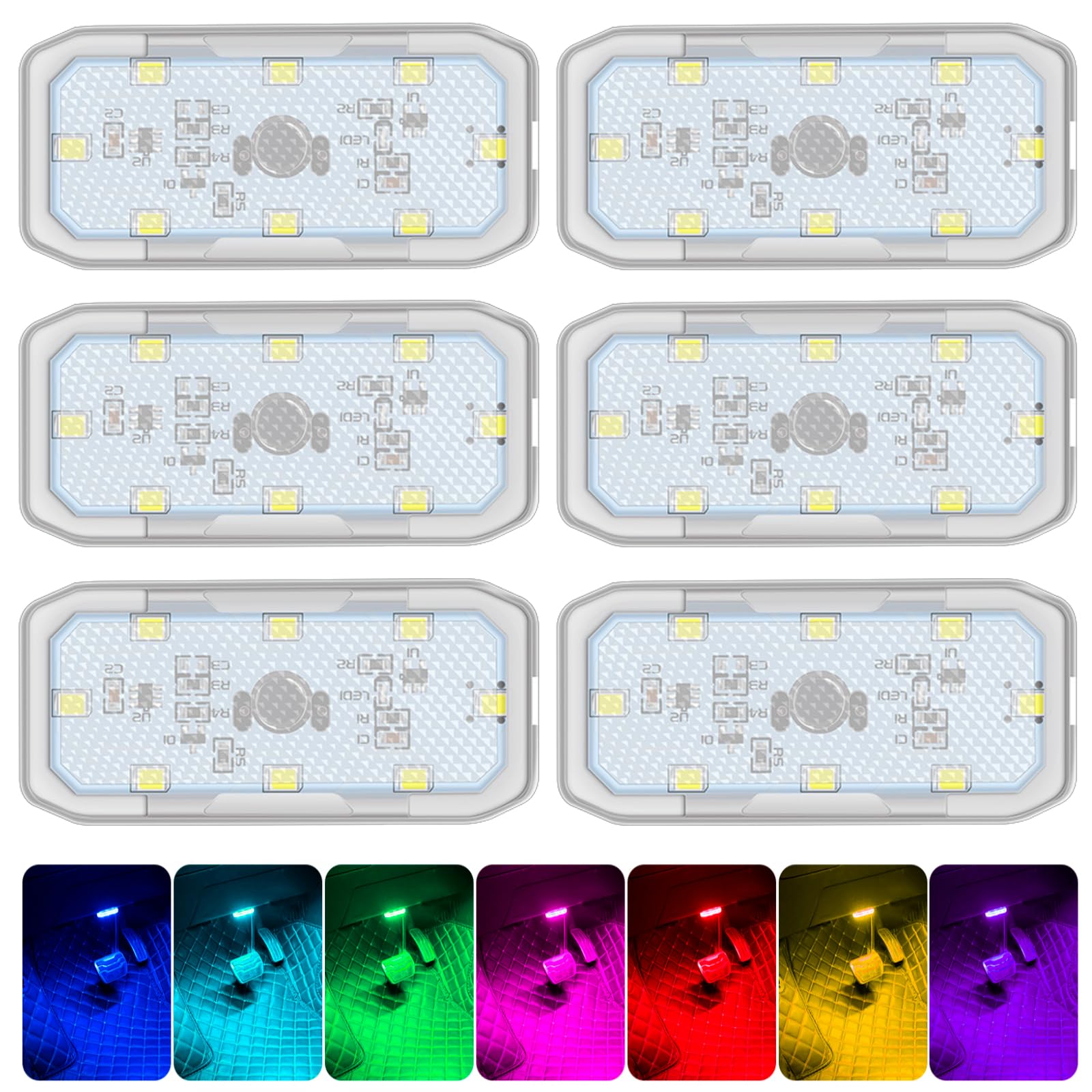 Sporgo 4 Stück Auto Led Innenbeleuchtung: Auto Innenraumbeleuchtung RGB 7 Farben Einstellbar Wiederaufladbar Mobilen LED Touch Licht Usb Auto Zubehör, Innenraum Ambientebeleuchtung Für Auto von Sporgo