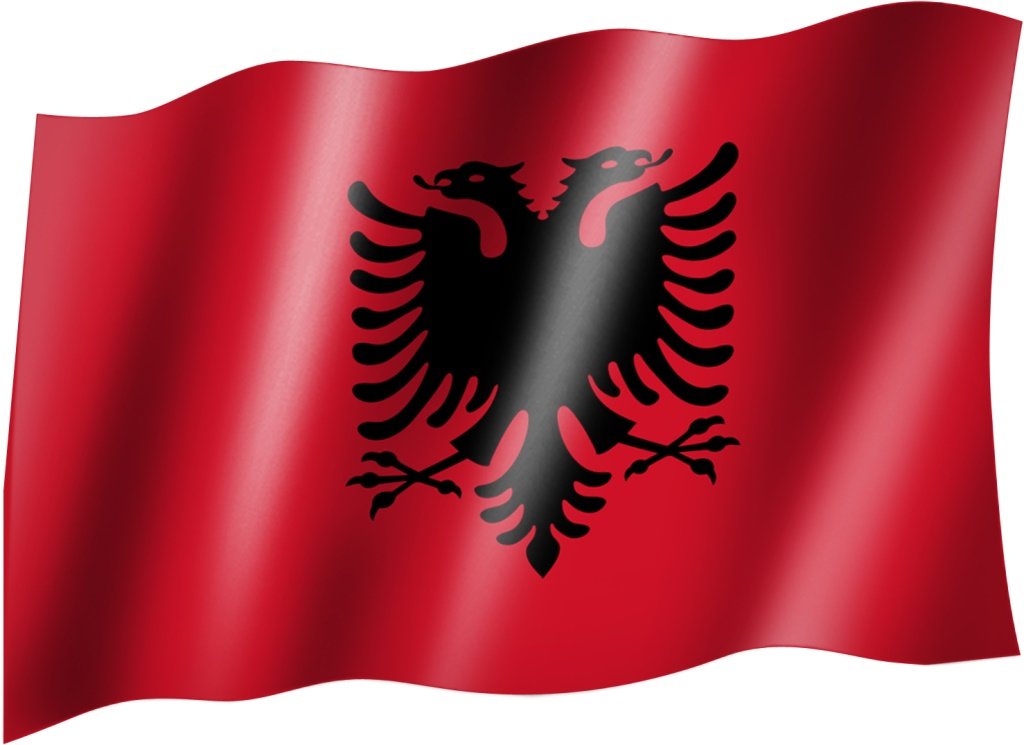sportfanshop24 Flagge/Fahne ALBANIEN mit Wappen Staatsflagge/Landesflagge/Hissflagge mit Ösen 150x90 cm, sehr Gute Qualität von Sportfanshop24