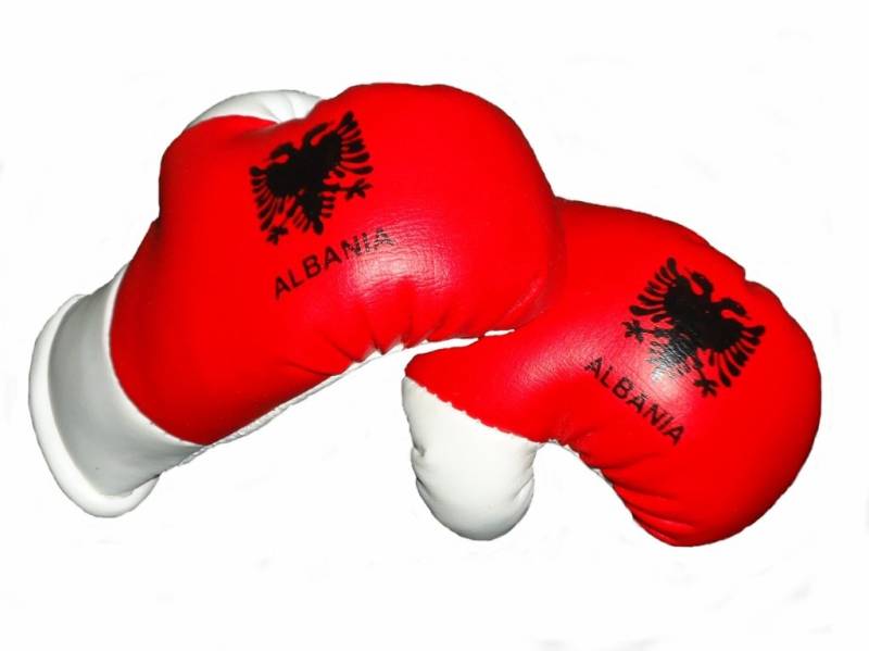 Sportfanshop24 Mini Boxhandschuhe ALBANIEN, 1 Paar (2 Stück) Miniboxhandschuhe z. B. für Auto-Innenspiegel von Sportfanshop24