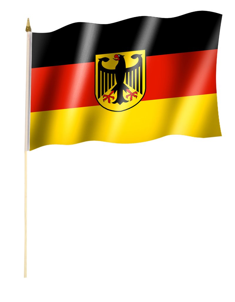 Stockflagge/Stockfahne DEUTSCHLAND mit Wappen/Bundesadler Flagge/Fahne ca. 30 x 45 cm mit ca. 60cm Stab/Stock von Sportfanshop24