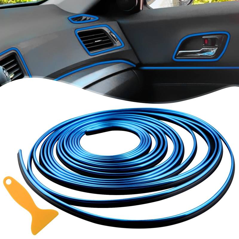 Car Trim Interior Strips -10M Auto Deko Innen Gap Fillers Moulding Line Dekoratives Zubehör DIY Filler Flexible Strip, Universal Auto Zubehör Deko Zubehör mit Installation Tool(Blau) von Spurtar