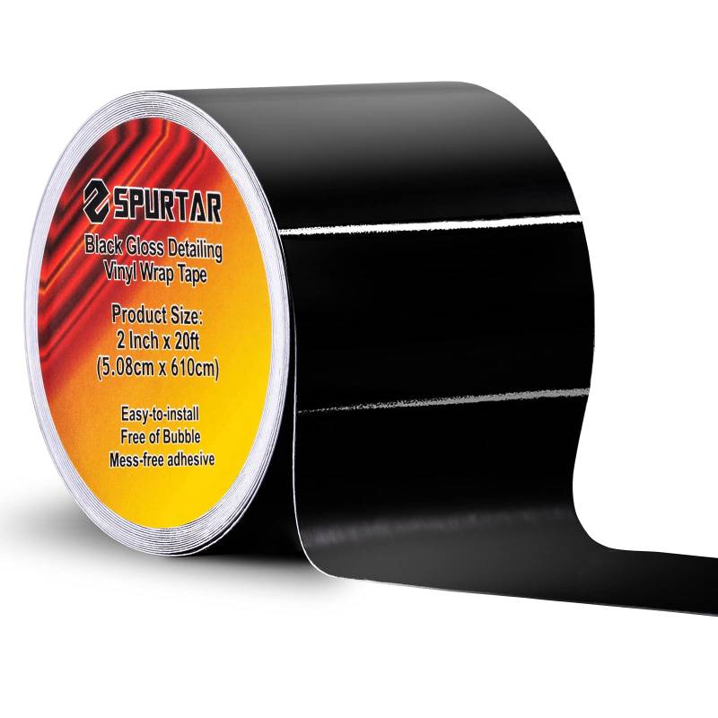 Spurtar Autofolie Schwarz Glänzend - 5CMx6M Selbstklebend Auto Folie Zierleisten Folie für Auto Motorrad Fenster Kfz Chromleisten Folierung Schwarz (Schwarze, 2in x 20 Ft) von Spurtar