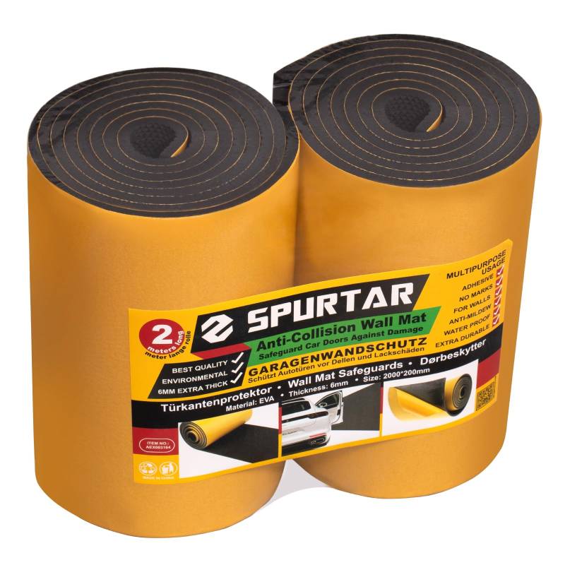 Spurtar Garagen Wandschutz, Garage Kantenschutz Selbstklebend Wandschutzfolie, Garage Türkantenschutz Auto Schaumstoff Polster Kantenschutz, Autotür Schutz Garagen Zubehör, 2m x 20cm x 6,5 mm x 2 von Spurtar