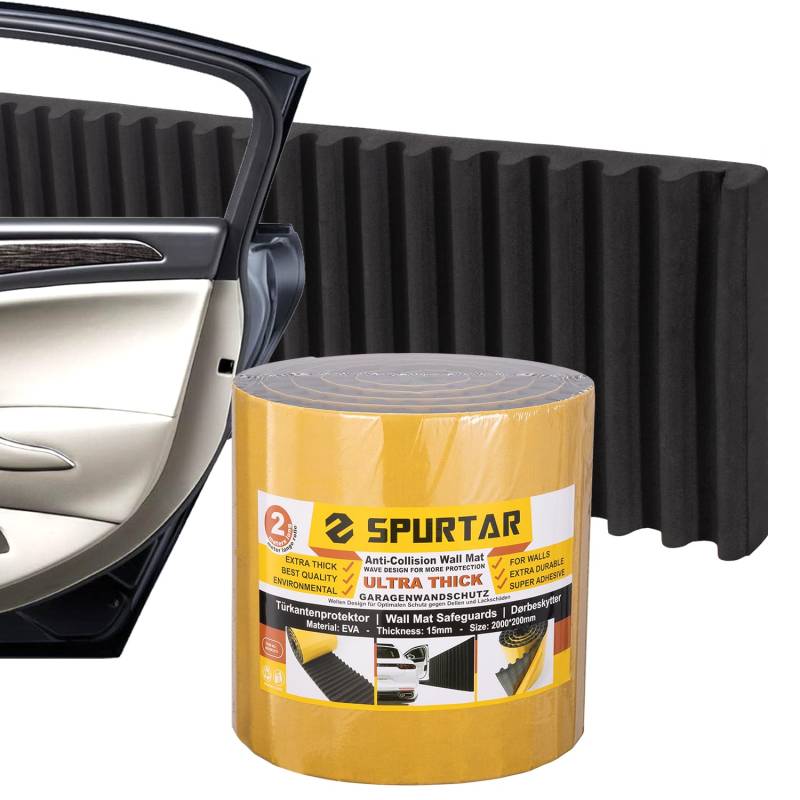 Spurtar Garagen Wandschutz 200 x 20 x 1,5 cm, Kantenschutz Selbstklebend, Wandschutzfolie Türkantenschutz Garage Schaumstoff Schutz Wandpolster gegen Dart Kratzer Schwarz von Spurtar