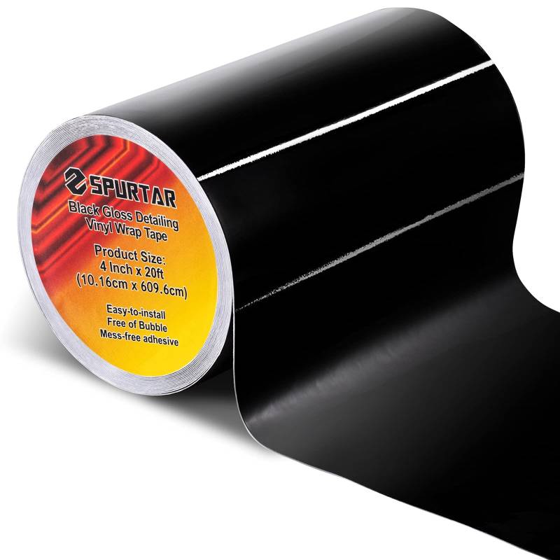 Spurtar Chrom Autofolie Schwarz GläNzend - 10CMx6M selbstklebend Autofolie aus Vinyl, Lackschutzfolie Schutzfolie füR Auto Motorrad Kfz Chromleisten Auto Folierung Schwarz (Schwarze Folie) von Spurtar