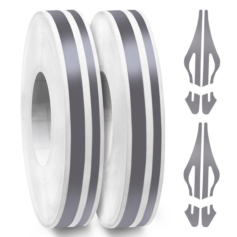 Spurtar Zierstreifen Auto Autofolie, Motorrad Aufkleber Fahrradaufkleber, Autofolie Glänzend Auto Sticker Tuning Außen Deko, 2 Rollen x 9,8 m (Grau)，5mm Streifen + 2.5mm Lücke + 2.5mm Streifen von Spurtar