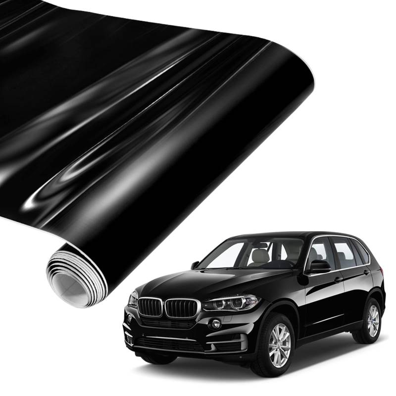 Spurtar Vinylfolie Schwarz Hochglanz, 30,5 x 152 cm, Blasenfrei Klebefolie, Glänzende Schwarze Autofolie Klebefolie Automobil Car Wrapping Folie für Autos Motorräder DIY Zierleisten Schutzfolie von Spurtar