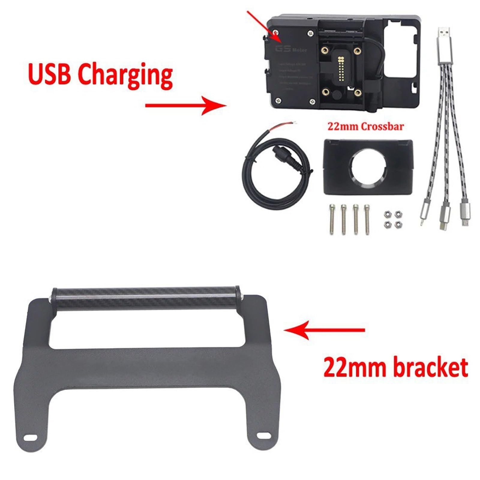 Navigationshalterung Für SYM MAXSYM TL 500 TL500 2020 Motorrad Vorne Handy GPS Halterung Navigation Halterung USB Und Drahtlose Ladestation(22mm USB Stand) von Sqnbra