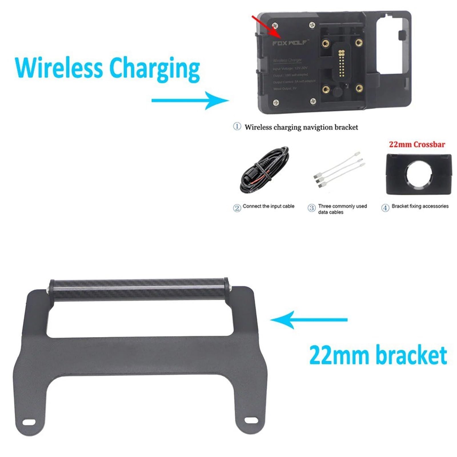 Navigationshalterung Für SYM MAXSYM TL 500 TL500 2020 Motorrad Vorne Handy GPS Halterung Navigation Halterung USB Und Drahtlose Ladestation(22mm Wireless Stand) von Sqnbra