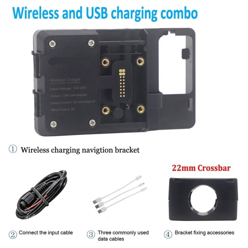 Navigationshalterung Für SYM MAXSYM TL 500 TL500 2020 Motorrad Vorne Handy GPS Halterung Navigation Halterung USB Und Drahtlose Ladestation(Wireless 22mm Clip) von Sqnbra
