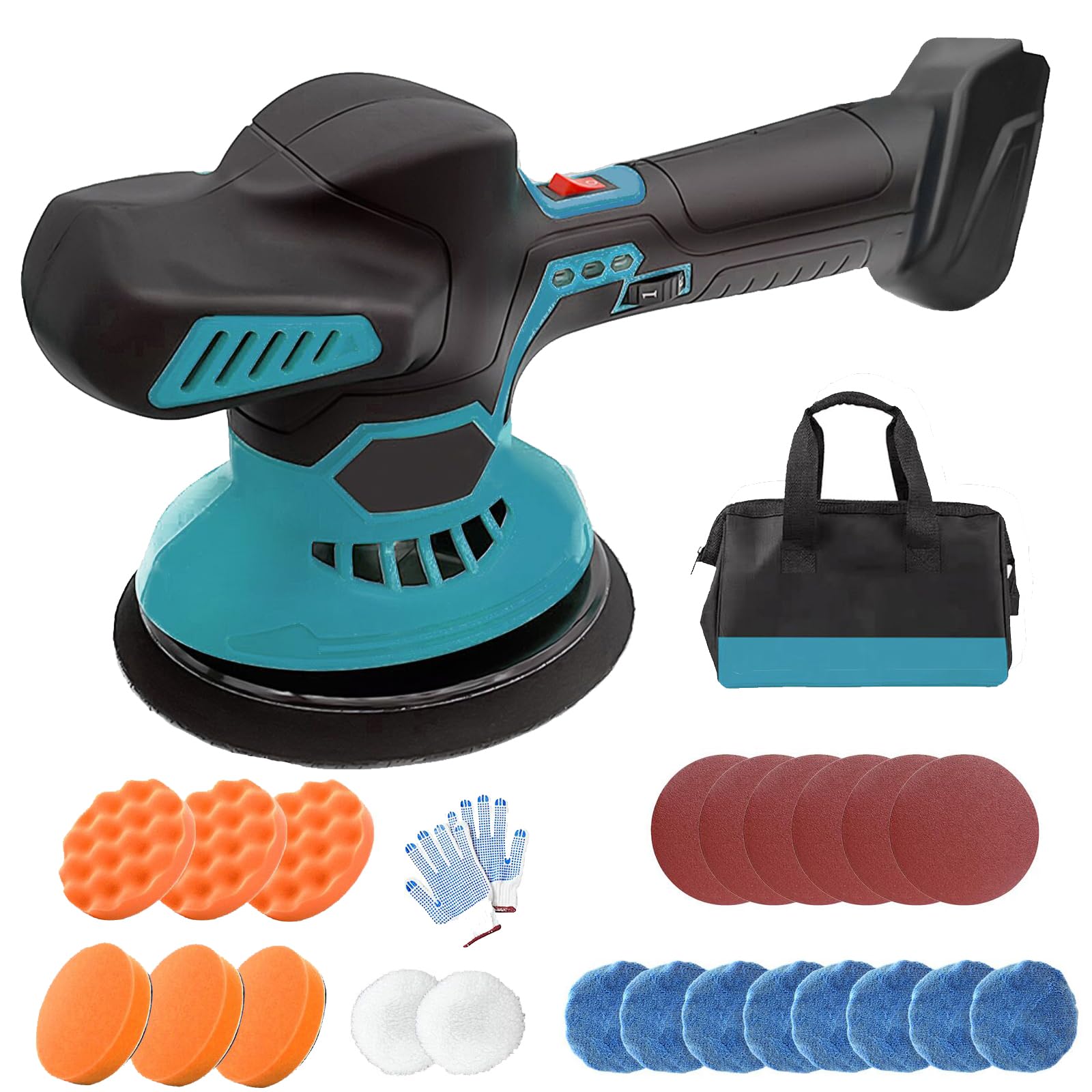 Akku Poliermaschine für Bosch 18V PBA (Ohne Akku),Auto Poliermaschine mit 24 Zubehör,6-Geschwindigkeiten 2500-5500 RPM,für Autodetaillierung/Polieren/Wachsen von Squaeltirs