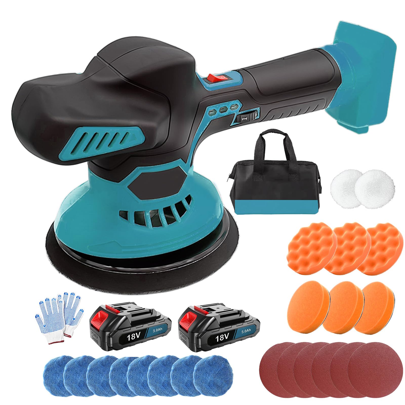 Poliermaschine Auto Akku für Makita 18V 2x 3.0 AH Akku, 24 PCS Aufsätze, Exzenter Poliermaschine mit 6 Variablen Geschwindigkeiten, Akku Wachsmaschine für Auto Polieren, Maschinenpolieren Poliermaschine Auto Akku für Makita 18V 2x 3.0 AH Akku, 24 PCS Aufsätze, Exzenter Poliermaschine mit 6 Variablen Geschwindigkeiten, Akku Wachsmaschine für Auto Polieren, Maschinenpolieren von Squaeltirs