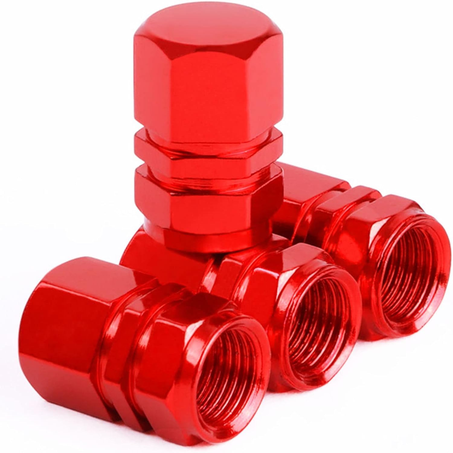 4 Stück rote Aluminium-Ventilkappen, Auto-Reifenkappe, Fahrrad-Reifenkappe, staubdichte Luftkappen für LKW, Motorräder, Zubehör und Teile von SquarezhenBo