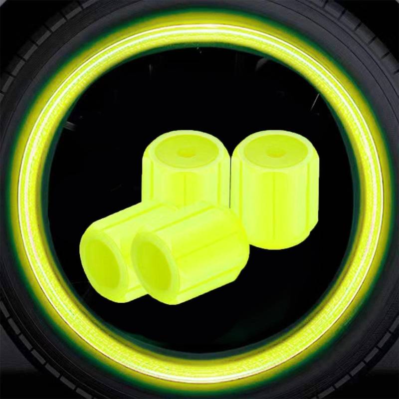 4Pcs Gelb Leuchtende Reifen Ventilkappen für Auto und Motorrad - Glowing Hub Cover Rad Styling Werkzeug - Auto Zubehör und Teile von SquarezhenBo