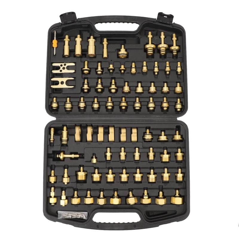 Srliya 77pcs Automotive Klimaanlage Lecketestkit Messing Wechselstrom -Leck -Erkennungswerkzeuge Anschlussreparatur Kit für Autowagen Auto AC von Srliya