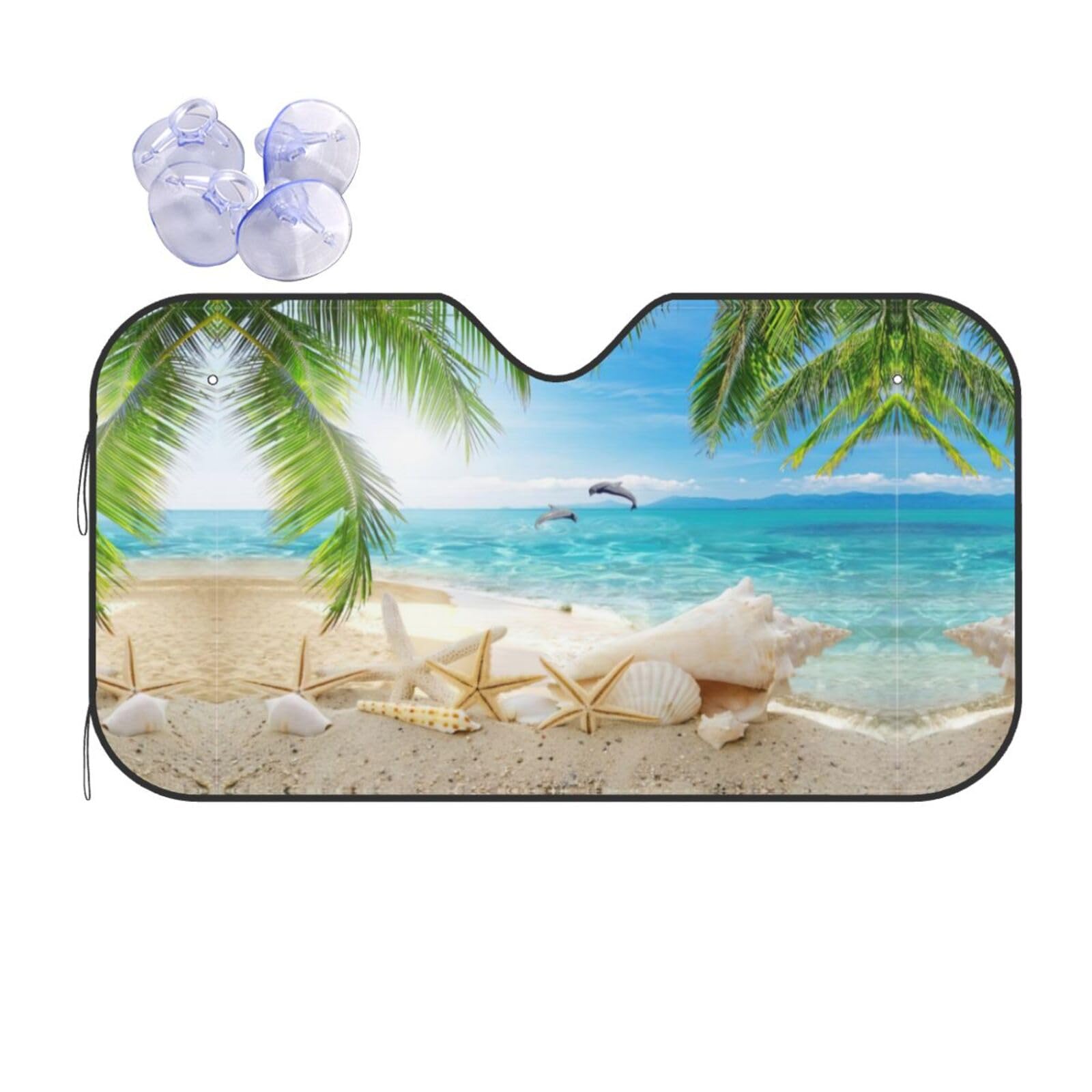 Seestern Strand Meer Palmen Auto Windschutzscheibe Sonnenschutz Reflektierendes Polyester blockiert Hitze und Sonne, hält Ihr Fahrzeug kühl Seestern Strand Meer Palmen Auto Windschutzscheibe Sonnenschutz Reflektierendes Polyester blockiert Hitze und Sonne, hält Ihr Fahrzeug kühl von StOlmx