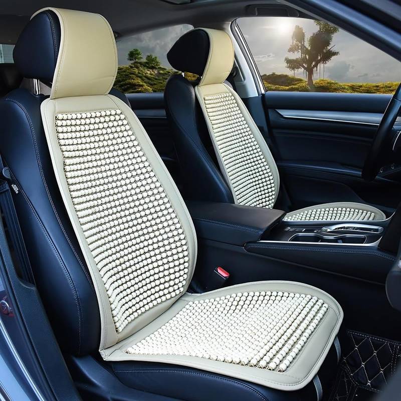 Universalle Auto Sitzbezug mit Massagefunktion für Audi S7 2021 2022, 1 Stück Atmungsaktive Coole Holzperlen Sitzauflage Vordersitze Sommergeeignete Massagekissen,B/Beige von StRoux