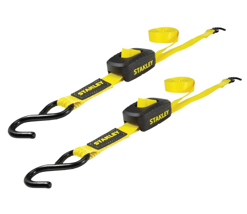 Stanley S2001 Black/Yellow 1" x 10' Enclosed Cam Buckle Cargo Tie Down Straps (1,200 lbs Break Strength), 2 Pack von Stanley