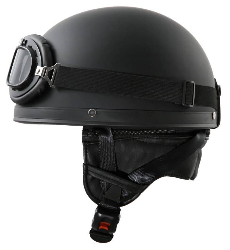 ATO-Helme Oldtimer Motorradhelm in Schwarz matt mit Brille Größe L 59 bis 60cm von ATO-Helme