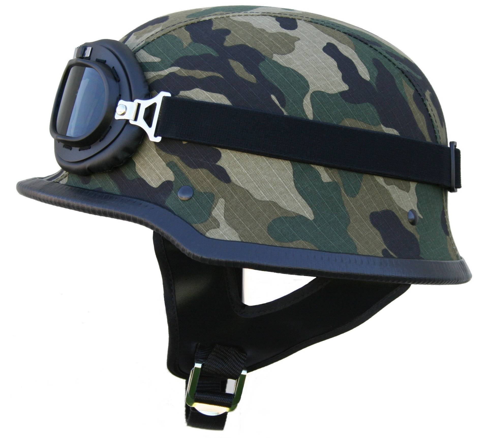 ATO-Helme Oldtimer Motorradhelm mit Fliegerbrille Wehrmachtshelm (L 59/60cm, Camouflage) von ATO-Helme