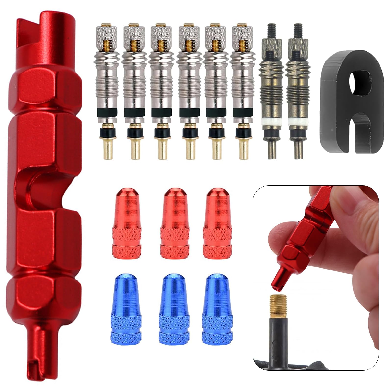 16-teiliges Fahrradventil-Reparaturset – Presta Ventilkerne, Adapter, Ventilschlüssel, Ventilkappen für Französische Ventile, Schutzkappen für Sclaverandventile, Ideal für Fahrradwartung (16 Pcs) von Starkvista