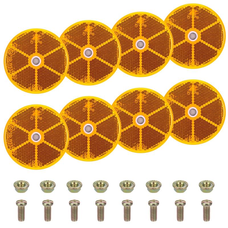8 Stück Runde Reflektoren zum Anschrauben, ABS Katzenaugen Reflektoren Anhänger mit E-Prüfzeichen, Ø 60mm Anhänger Reflektoren Fahrradanhänger, Reflektor für Sattelpfosten für Pkw Anhänger und Lkw von Starvortex