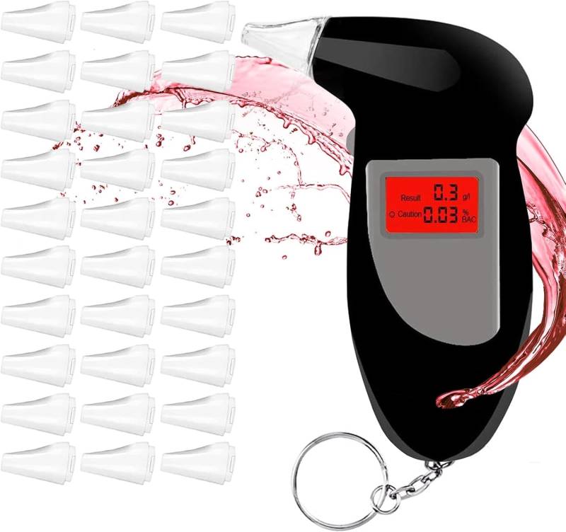 Stdlyxun Alkoholtester Promillemessgerät - Alkoholtester Mit Digitaler Blauer LCD-Anzeige,Alkoholtester Polizeigenau,Alkohol Tester Mit 20 Mundstücken von Stdlyxun