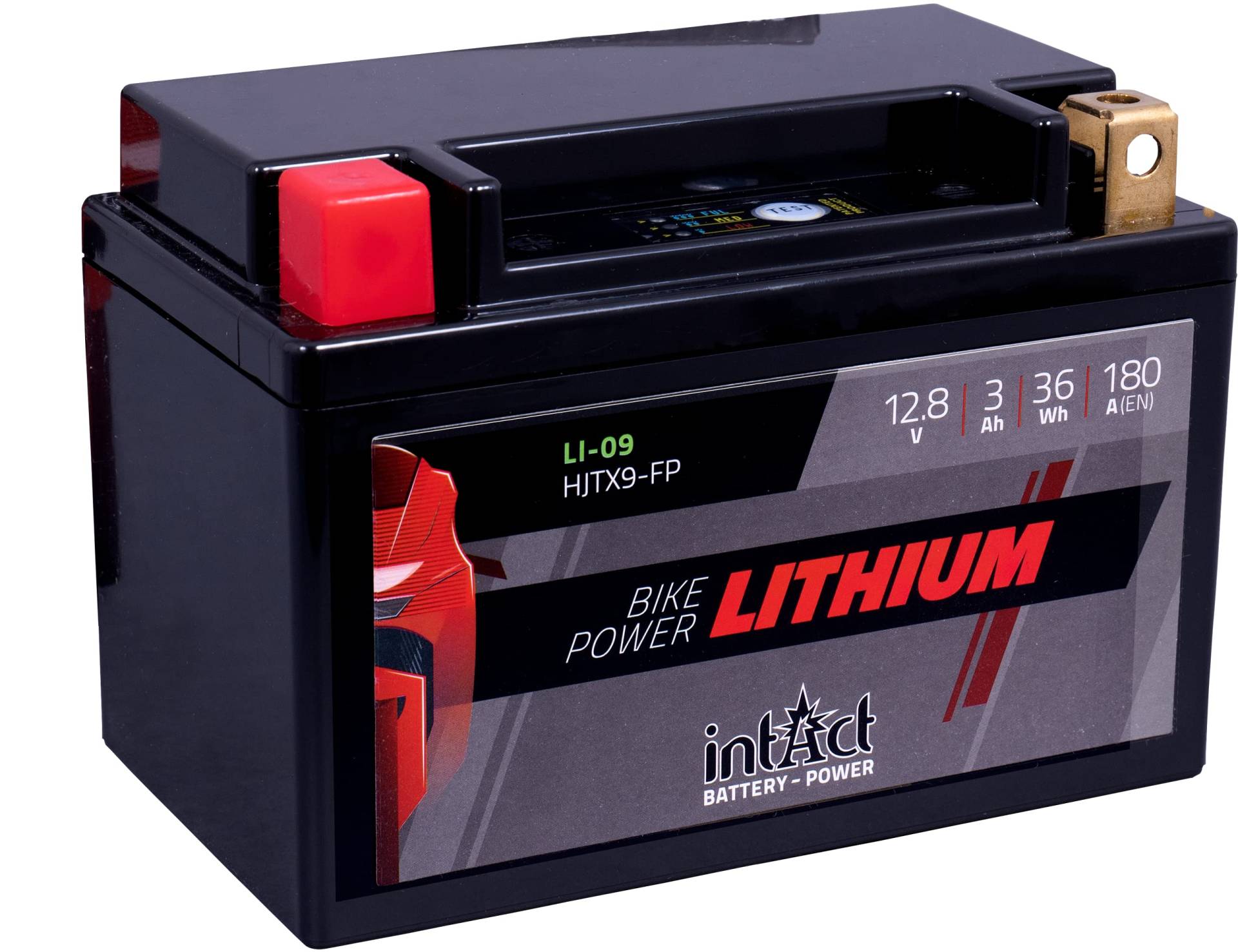 intAct - LITHIUM MOTORRADBATTERIE | Batterie für Roller, Motorrad, Quads uvm. Bis zu 75% Gewichtseinsparung | Bike-Power LI-09, HJTX9-FP, 12,8V Batterie, 3 AH (c10), 36 Wh, 180 A (CCA) | Maße: 150x87x105mm von Intact
