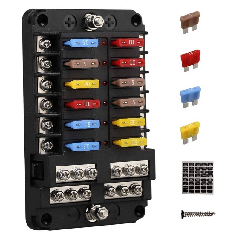 Steowsey 12V 12 Wege Marine Sicherung Block Sicherung Tafel mit Masse und 12-Volt Sicherung Kasten für Auto Automobil Boot RV RZR von Steowsey