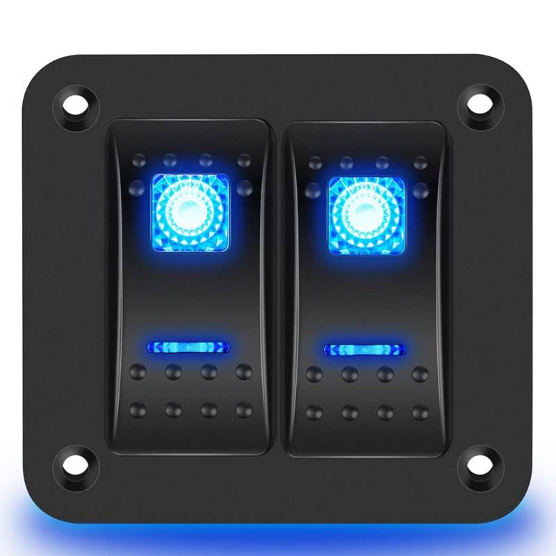 Steowsey 2 Gang Rocker Switch Panel 5Pin auf Off Pre-Wired Rocker Switch Wasserdicht Switche Panel für Car Marine ATV Trailer Blue von Steowsey