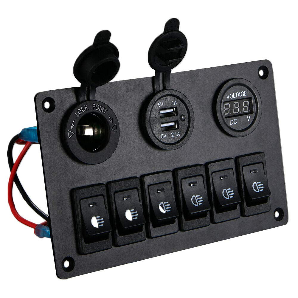 Steowsey 6 Gang Schalt Tafel mit 12V-24V LED Digital Voltmeter Dual USB LadegeräT Feuerzeug Buchse für RV SUV Steowsey 6 Gang Schalt Tafel mit 12V-24V LED Digital Voltmeter Dual USB LadegeräT Feuerzeug Buchse für RV SUV von Steowsey