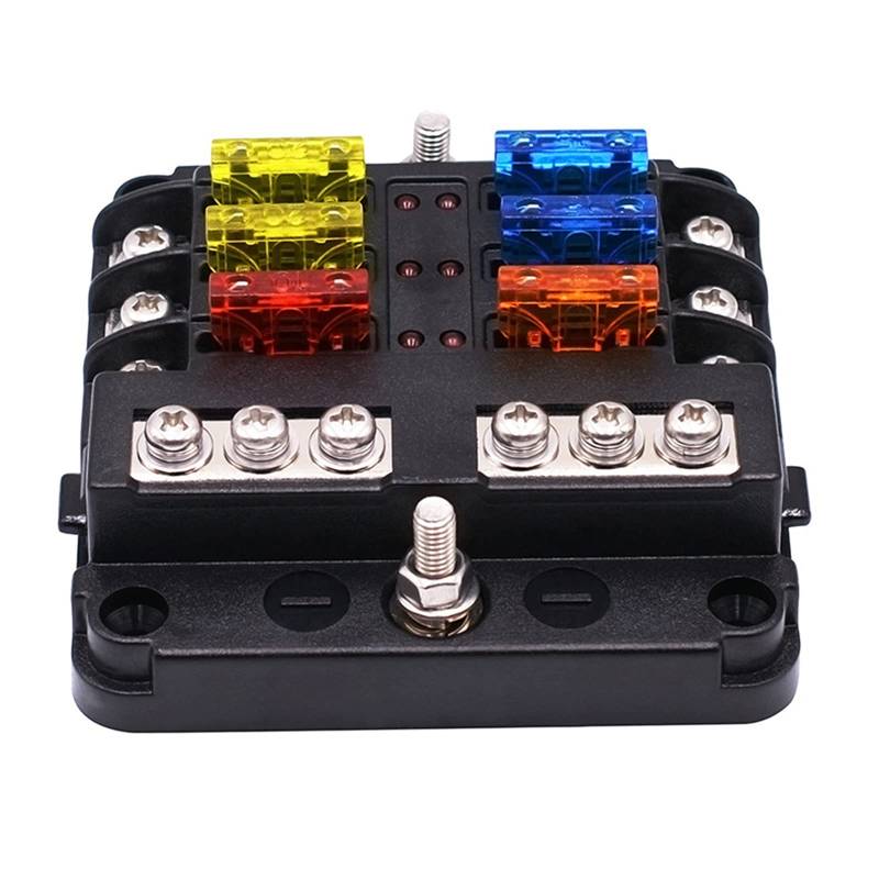 Steowsey Wasserdichter 6-Wege Sicherung Block, mit LED Anzeige 12 Strom Kreise mit Negativem Marine Sicherung Kasten für DC 12/24V Auto Boot RV Lastwagen von Steowsey