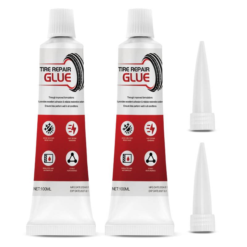 Sternstunde 2 Stück Reifenreparatur Kleber, 100ml Gummikleber, Reifen Gummi Kleber Schwarz, Reparaturkleber FüR Autoreifen,Reifendichtmittel FüR Auto/Motorrad/Fahrrad von Sternstunde
