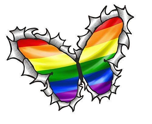 Sticar-It Ltd Schmetterling Form Zerrissenes Metall Gay Pride Lbgt Regenbogen Flagge Muster Vinyl Auto-Aufkleber Abziehbild 125x90mm Ca. von Sticar-it Ltd