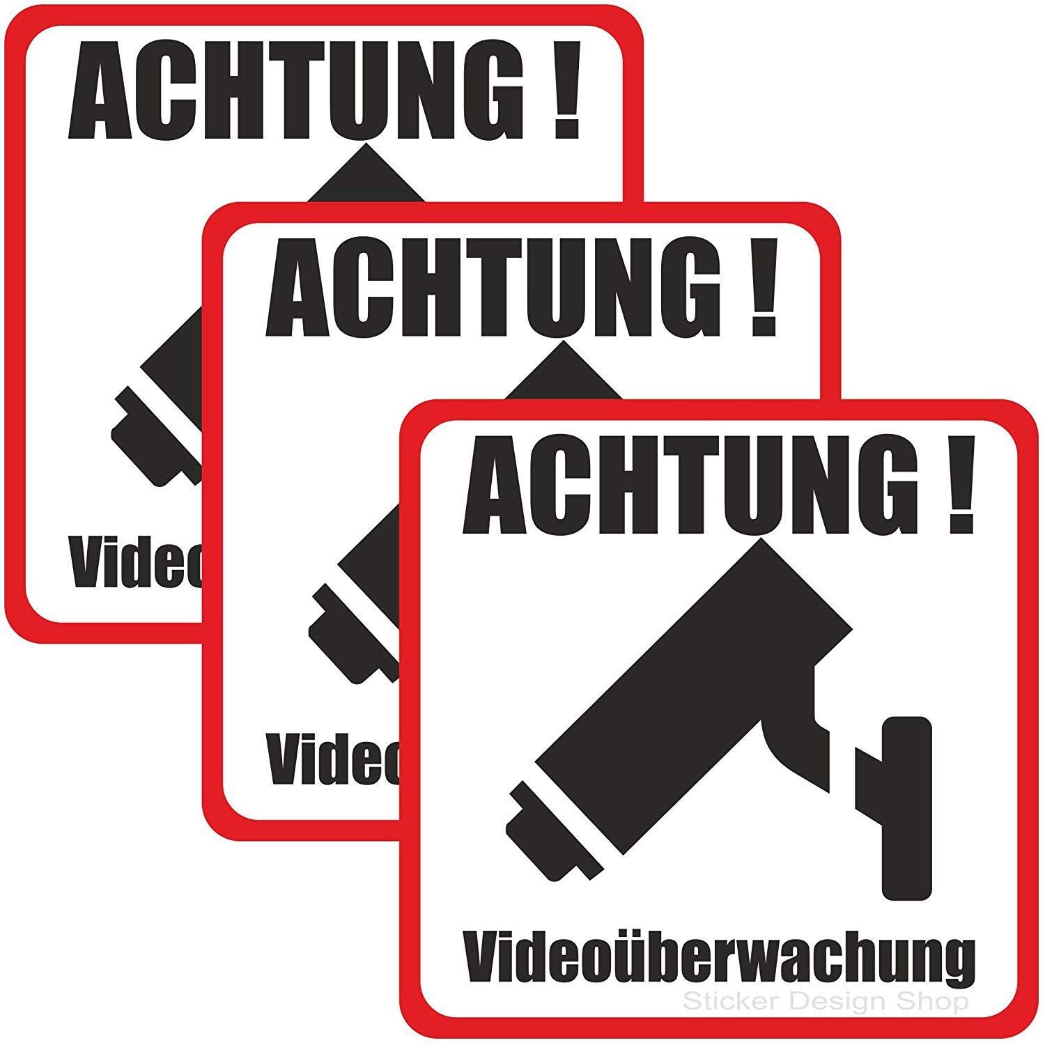 3er Set je 9cm Achtung Videoüberwachung Hinweis Schild Aufkleber Vinyl Sticker 3er Set je 9cm Achtung Videoüberwachung Hinweis Schild Aufkleber Vinyl Sticker von Sticker_Design_Shop