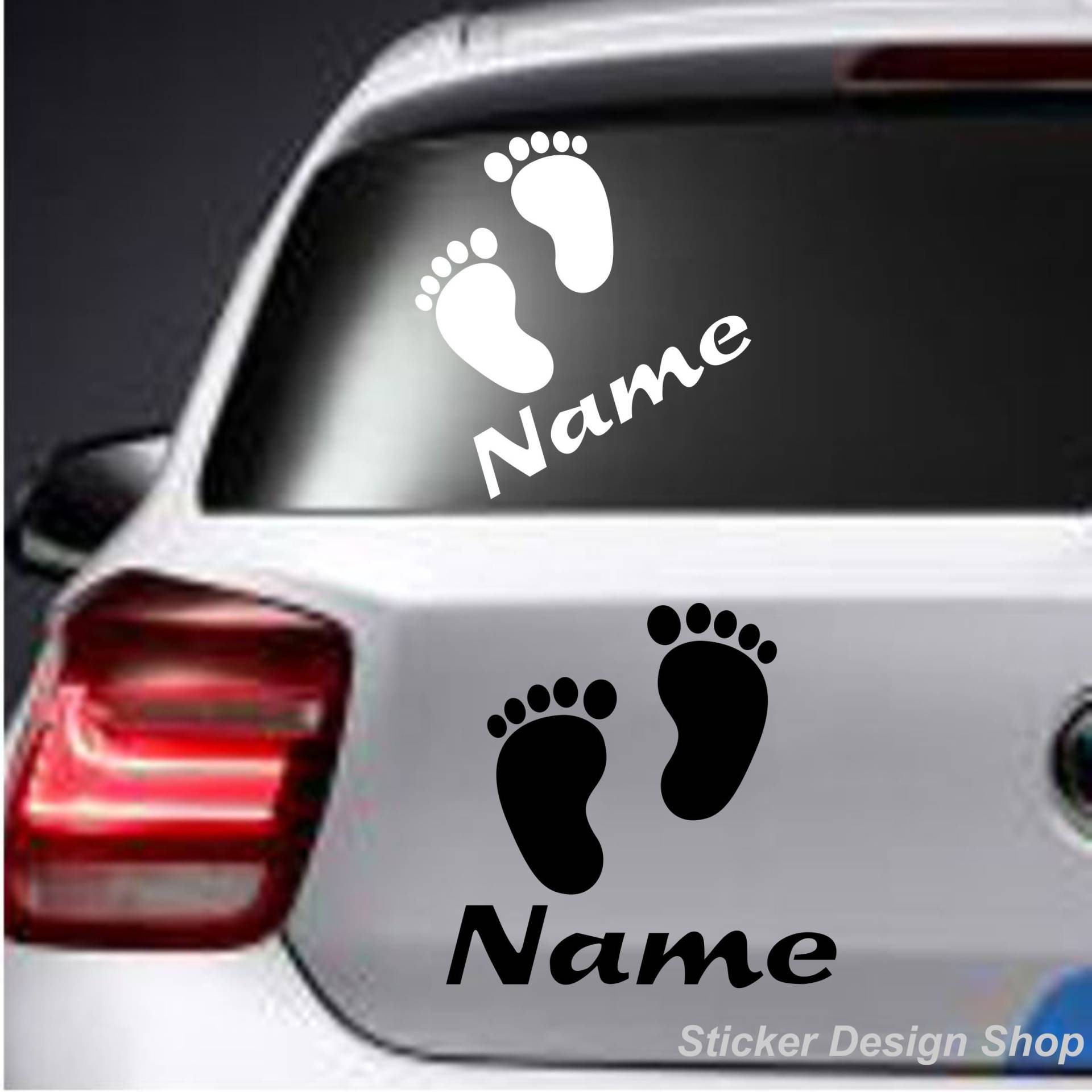 Fußabdruck mit Wunschname Baby Kinder Autoaufkleber Sticker Auto Namen Fuß Aufkleber von Sticker Design Shop