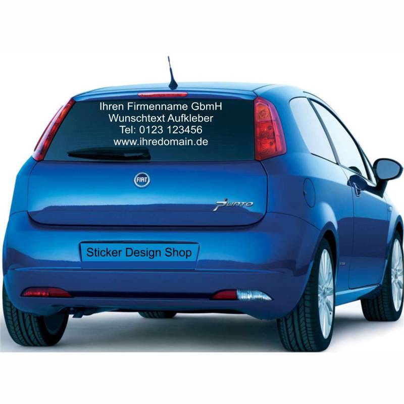 Sticker Design Shop Heckscheiben Beschriftung Wunschtext Schriftzug Aufkleber Autobeschriftung Auto Heckscheibe (80 cm 4 zeilig) von Sticker Design Shop