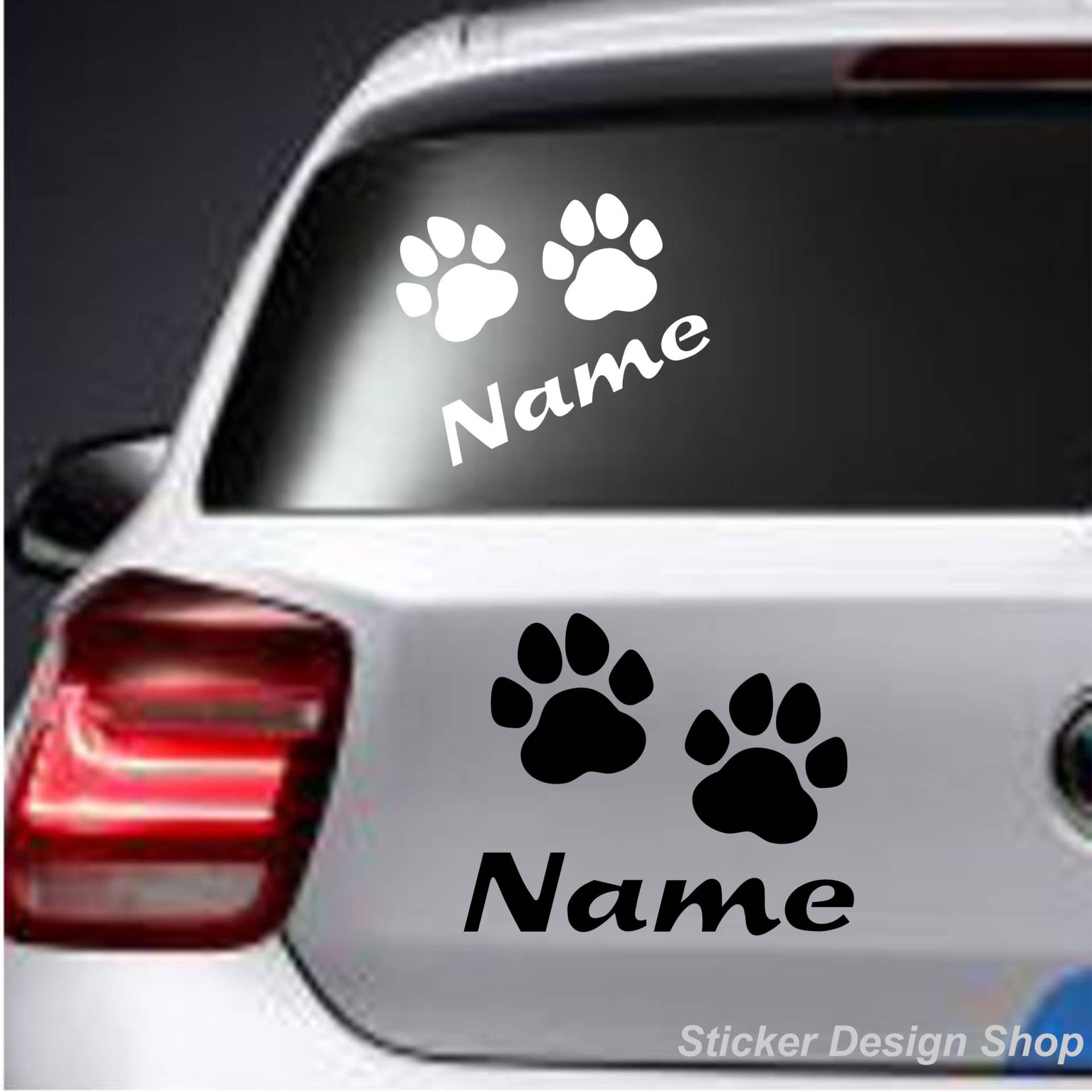 Sticker Design Shop Hunde Katze Pfoten mit Wunschname Autoaufkleber Stiker Auto Namen Aufkleber von Sticker Design Shop