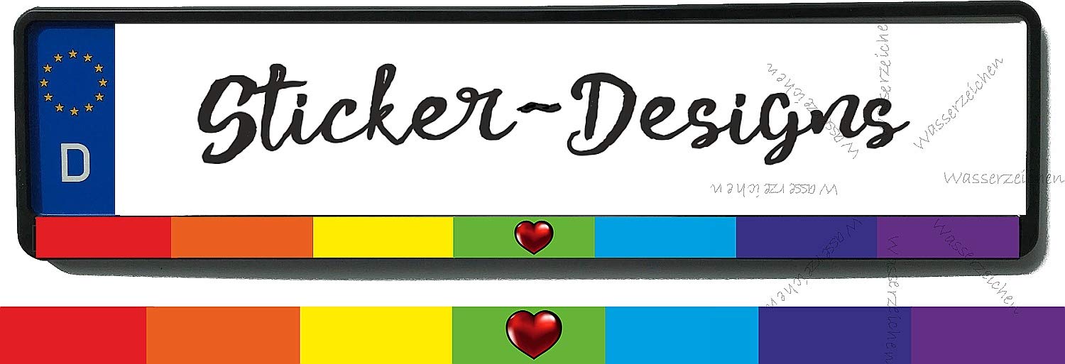 4Stück!50x1,5cm! Aufkleber/Klebe-Streifen für Kennzeichenhalter! Kennzeichen Herz Regenbogen K084 UV&Waschanlagenfest-Auto-Vinyl-Sticker Profi Qualität-Kratzfest! von Sticker-Designs