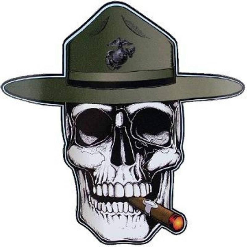 Sticker-Designs 10cm! Klebe-Folie Wetterfest Made-IN-Germany Marine Corps USMC Drill Instructor Skull Totenkopf Punisher UV&Waschanlagenfest Auto-Aufkleber Profi-Qualität! F534 von Sticker-Designs