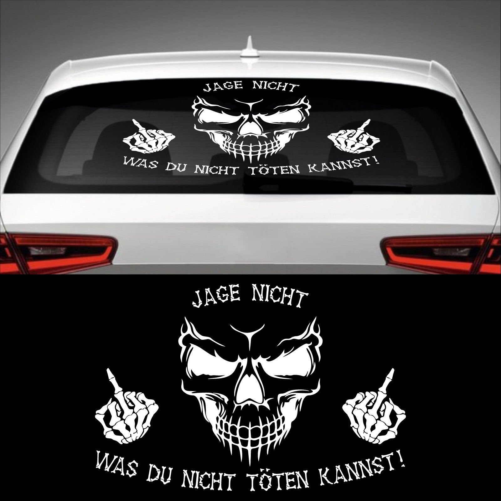 Skull JAGE NICHT WAS DU NICHT TÖTEN KANNST Heckscheibenaufkleber 60,0 cm x 40,0 cm Auto Aufkleber JDM OEM Tuning Sticker Decal 30 Farben zur Auswahl Skull JAGE NICHT WAS DU NICHT TÖTEN KANNST Heckscheibenaufkleber 60,0 cm x 40,0 cm Auto Aufkleber JDM OEM Tuning Sticker Decal 30 Farben zur Auswahl von Sticker Shop 24