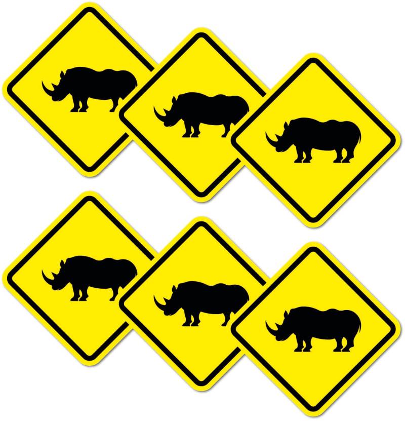 6 Stück Warnhinweis Aufkleber 5x5cm Achtung Nashorn UV Schutz laminiert wasserfest Digitaldruck Warnung von Stickerfreaks